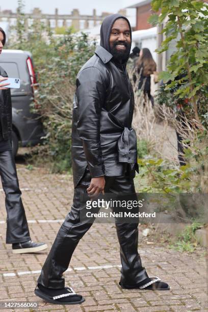 Kanye West leaving the Burberry S/S 2022 Catwalk Show during London Fashion Week September 2022 on September 26, 2022 in London, England.
