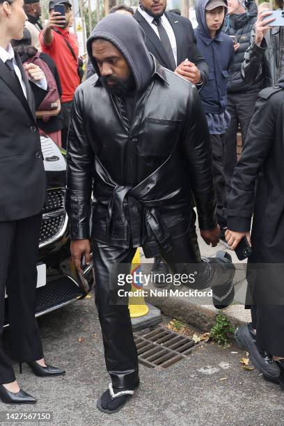 Kanye West leaving the Burberry S/S 2022 Catwalk Show during London Fashion Week September 2022 on September 26, 2022 in London, England.
