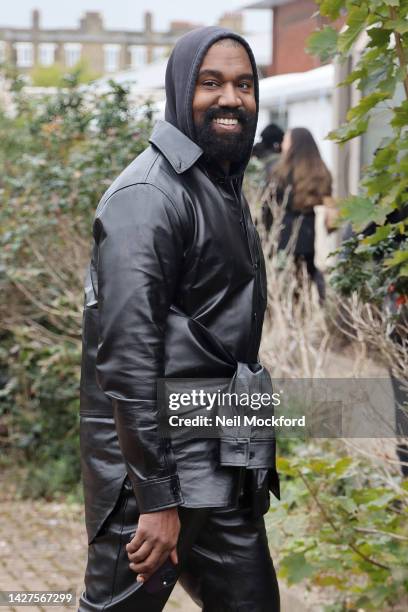 Kanye West leaving the Burberry S/S 2022 Catwalk Show during London Fashion Week September 2022 on September 26, 2022 in London, England.