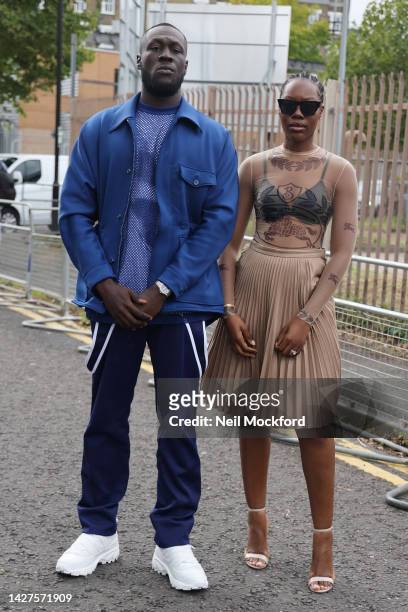 Stormzy arriving at the Burberry s/s 2022 Catwalk Show during London Fashion Week September 2022 on September 26, 2022 in London, England.