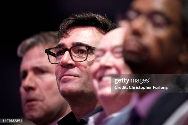 Mayor of Greater Manchester Andy Burnham sits in the auditorium as he listens to a speaker on day two of the Labour Party Conference at the ACC on...