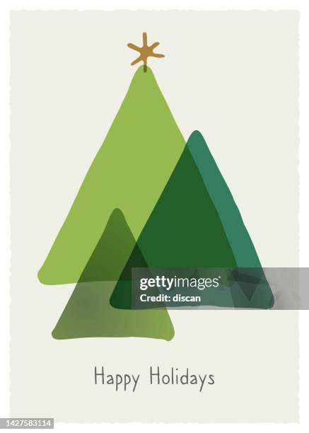 ilustraciones, imágenes clip art, dibujos animados e iconos de stock de tarjeta de vacaciones con árboles de navidad. - pinar