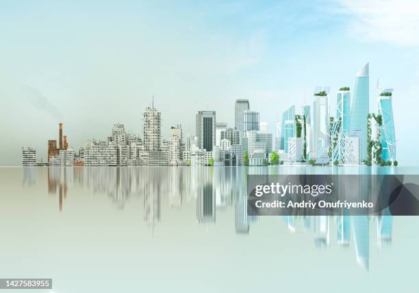 sustainable cityscape diagram - morphing concept stock pictures, royalty-free photos & images