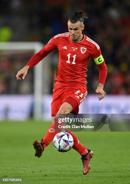 Gareth Bale of Wales controls the ball during the UEFA Nations League League A Group 4 match between Wales and Poland at Cardiff City Stadium on...