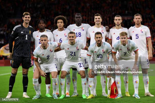 The team of Belgium line up prior to the UEFA Nations League League A Group 4 match between Netherlands and Belgium at Johan Cruijff ArenAon...