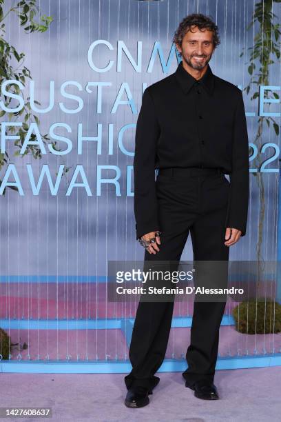 Simone Marchetti attends the CNMI Sustainable Fashion Awards 2022 pink carpet during the Milan Fashion Week Womenswear Spring/Summer 2023 on...