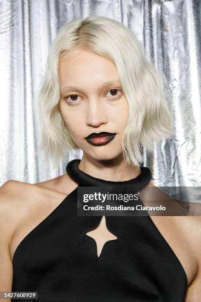 Model poses backstage at the Annakiki Fashion Show during the Milan Fashion Week Womenswear Spring/Summer 2023 on September 25, 2022 in Milan, Italy.