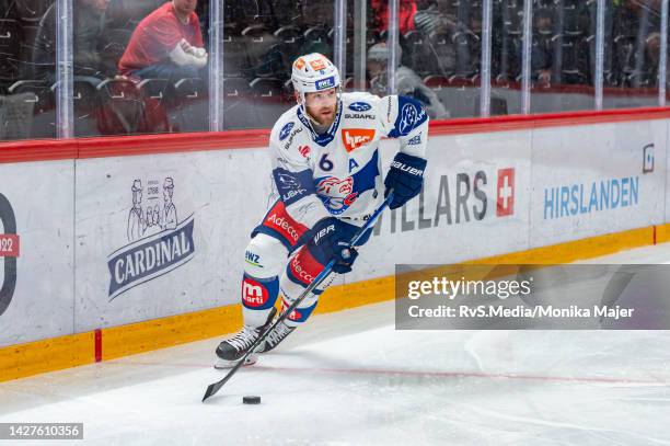 Yannick Weber of ZSC Lions in action during the Swiss National League game between Lausanne HC and ZSC Lions at Vaudoise Arena on September 25, 2022...