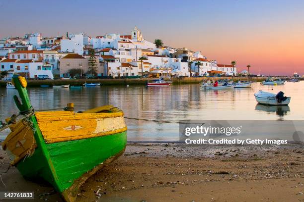 view of ferragudo at dusk, portugal - algarve bildbanksfoton och bilder