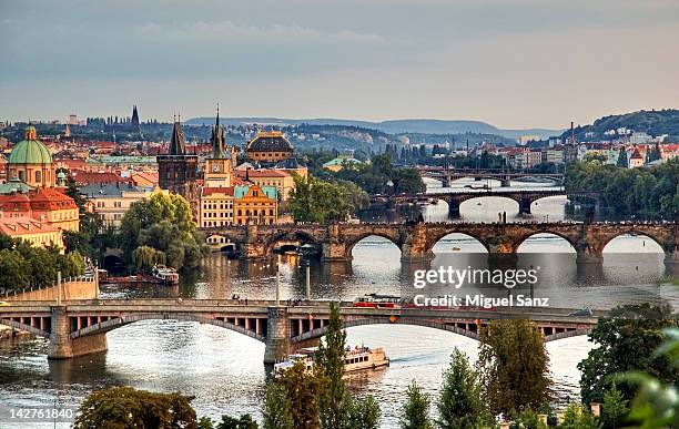 view from letna to prague city - vltava river stock-fotos und bilder