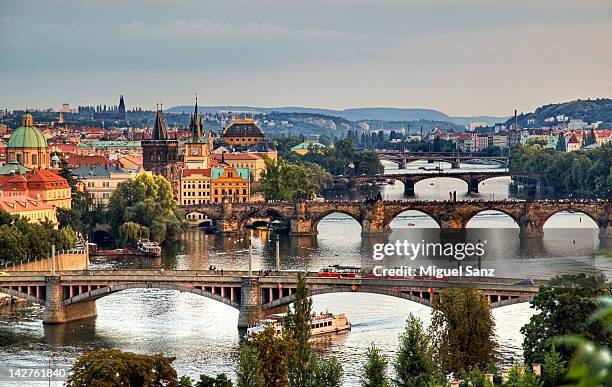 view from letna to prague city - most czech republic stock pictures, royalty-free photos & images