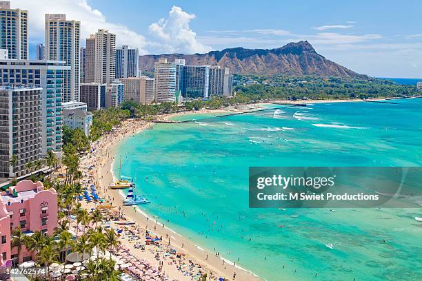 waikiki beach - diamond head stock pictures, royalty-free photos & images