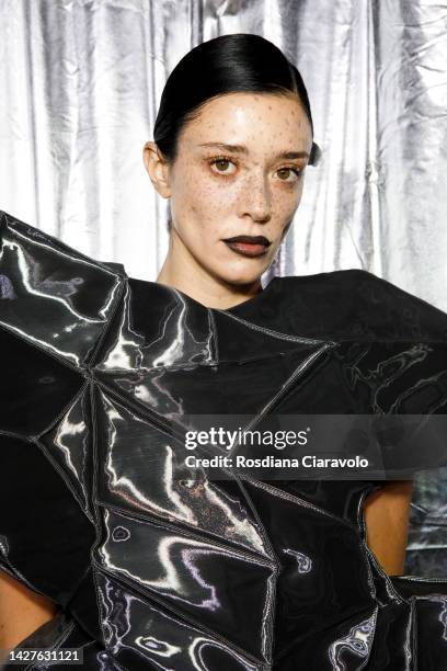 Maeva Giani Marshall backstage at the Annakiki Fashion Show during the Milan Fashion Week Womenswear Spring/Summer 2023 on September 25, 2022 in...