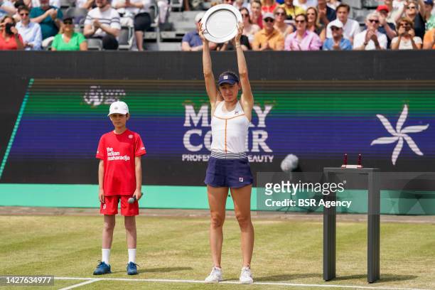 Ekaterina Alexandrova of Russia during the Winners Ceremony following the Womens Singles Final match between Aryna Sabalenka of Belarus and Ekaterina...