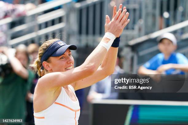 Ekaterina Alexandrova of Russia celebrating her tournament win after the Womens Singles Final match between Aryna Sabalenka of Belarus and Ekaterina...