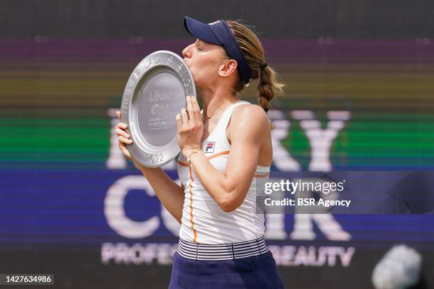 Ekaterina Alexandrova of Russia during the Winners Ceremony following the Womens Singles Final match between Aryna Sabalenka of Belarus and Ekaterina...