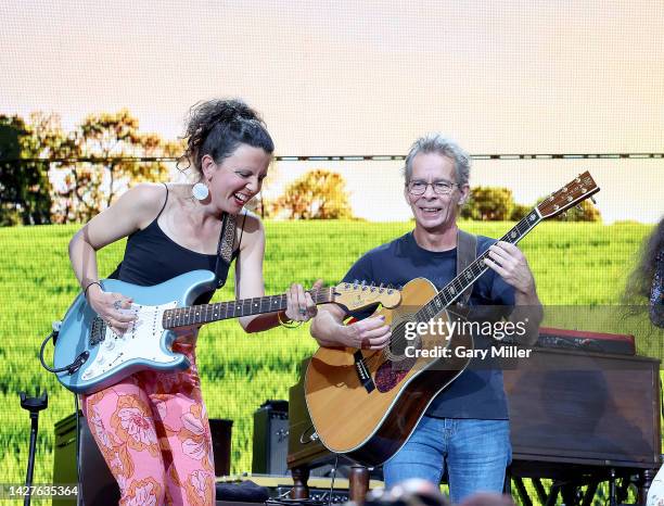 Mandy Fer and Tim Reynolds perform in concert during Farm Aid at Coastal Credit Union Music Park at Walnut Creek on September 24, 2022 in Raleigh,...