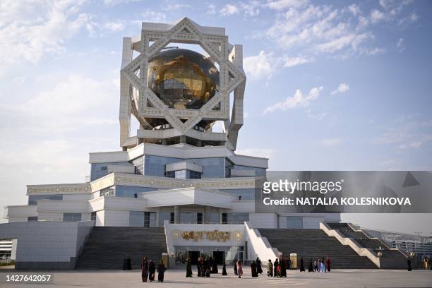 View shows the Palace of Happiness, a marriage registry office, in Turkmenistan's capital of Ashgabat on June 28, 2023. The ex-Soviet Central Asian...