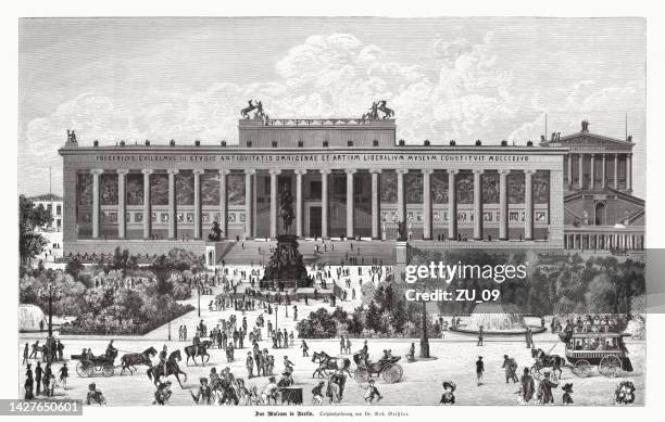 old museum (altes museum), berlin, germany, wood engraving, published 1885 - berlin museum island stock illustrations