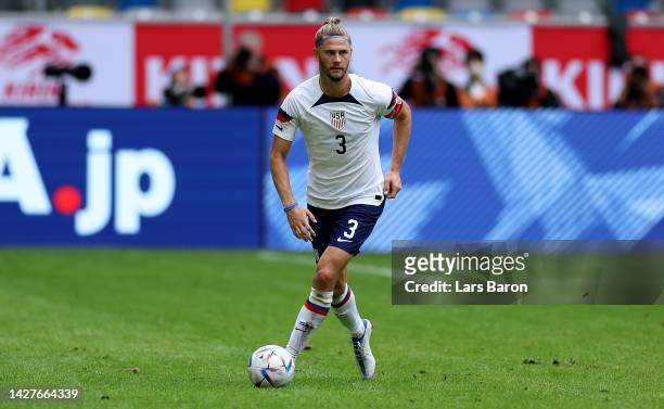 Walker Zimmerman of Team USA runs with the ball during the international friendly match between Japan and United States at Merkur Spiel-Arena on...