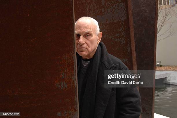 American sculptor Richard Serra at Museum Of Modern Art Sculpture Garden in New York with one of his sculptures on 17th April 2007.