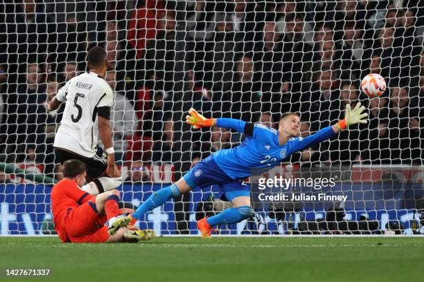 Mason Mount of England scores their side's second goal past Marc-Andre ter Stegen of Germany during the UEFA Nations League League A Group 3 match...
