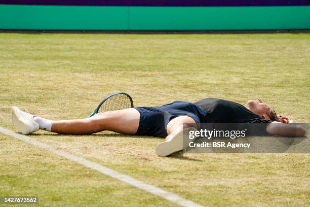 Tim van Rijthoven of the Netherlands reacts after the Mens Singles Final match between Daniil Medvedev of Russia and Tim van Rijthoven of the...