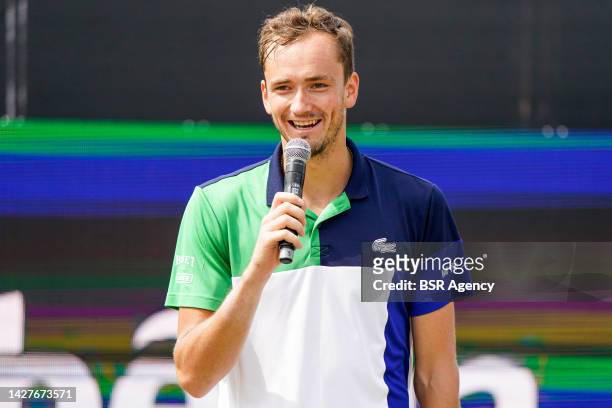 Daniil Medvedev of Russia during the Podium Ceremony following the Mens Singles Final match between Daniil Medvedev of Russia and Tim van Rijthoven...
