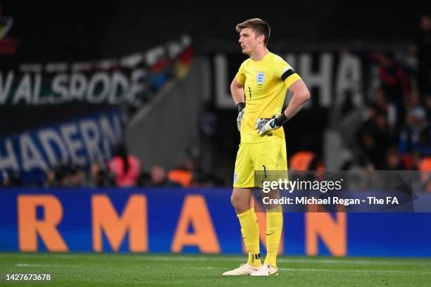 Nick Pope of England looks dejected after the Germany third goal scored by Kai Havertz during the UEFA Nations League League A Group 3 match between...