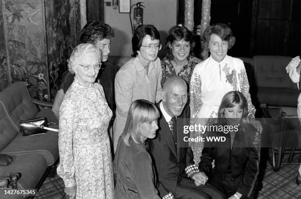 Tennis players Kathleen "Kitty" McKane, Virginia Wade, Billie Jean King,Evonne Goolagong, Martina Navratilova, Nancy Richey, Chris Evert and Designer...