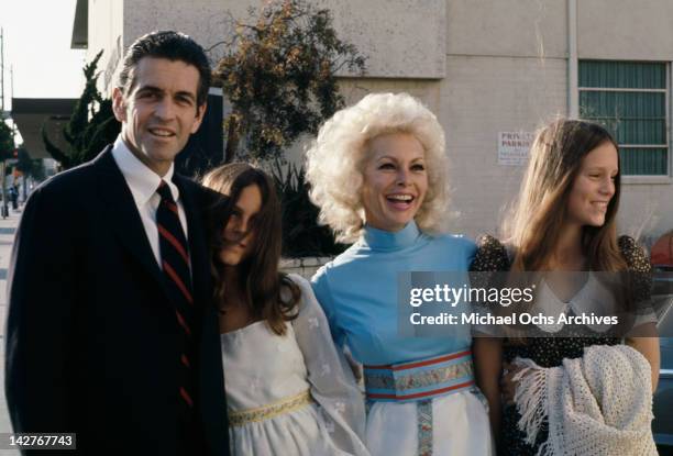 American actress Janet Leigh with her husband Robert Brandt, and her daughters Jamie Lee Curtis and Kelly Curtis , circa 1973.