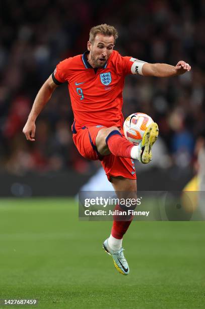 Harry Kane of England in action during the UEFA Nations League League A Group 3 match between England and Germany at Wembley Stadium on September 26,...