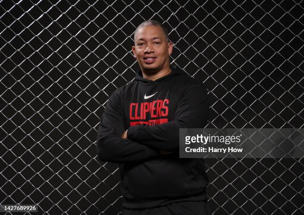 Head coach Tyronn Lue of the LA Clippers poses for a picture during LA Clippers media day at Honey Training Center on September 26, 2022 in Playa...