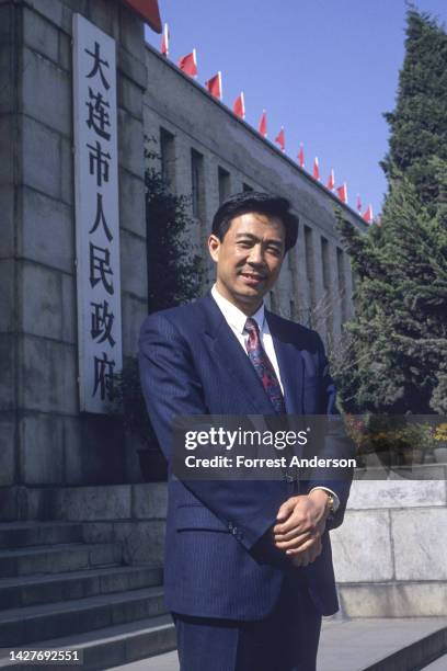 Portrait of Chinese politician & Dalian Mayor Bo Xilai as he poses outside the city's government offices, Dalian, Liaoning, China, May 21, 1993.