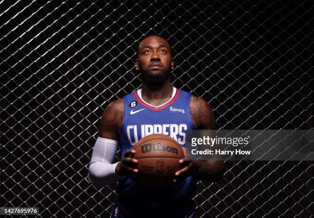 John Wall poses for a picture during LA Clippers media day at Honey Training Center on September 26, 2022 in Playa Vista, California.