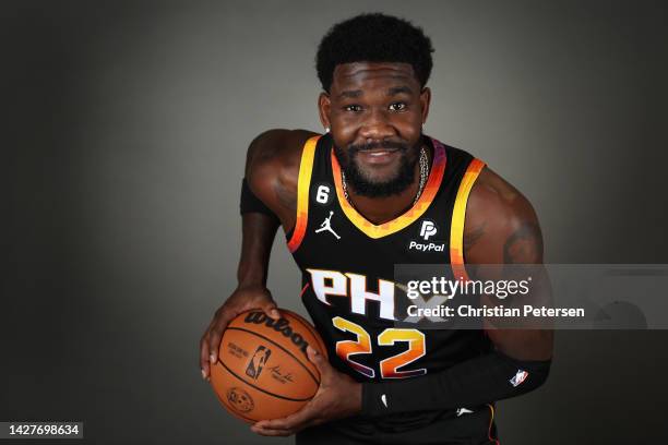 Deandre Ayton of the Phoenix Suns poses for a portrait during NBA media day at Events On Jackson on September 26, 2022 in Phoenix, Arizona. NOTE TO...