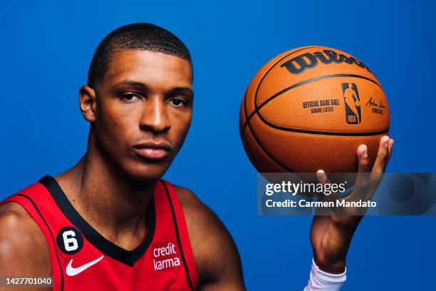 Jabari Smith Jr. #1 of the Houston Rockets poses on media day on September 26, 2022 in Houston, Texas.