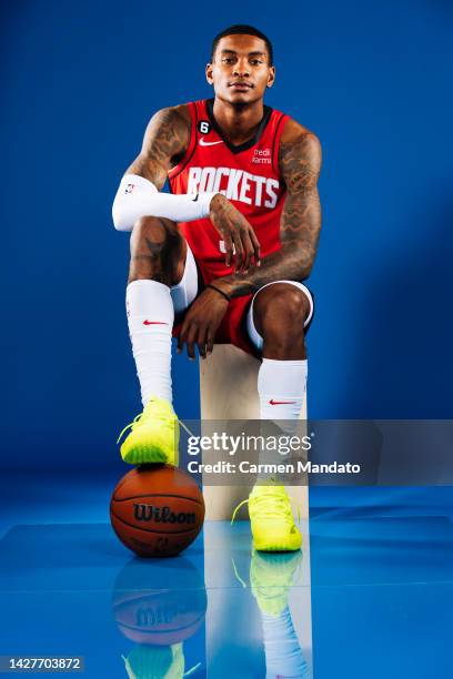 Kevin Porter Jr. #3 of the Houston Rockets poses during media day on September 26, 2022 in Houston, Texas.