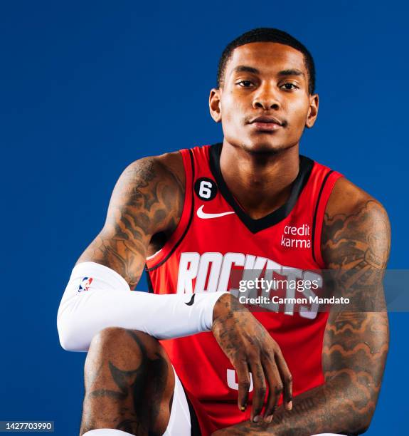 Kevin Porter Jr. #3 of the Houston Rockets poses during media day on September 26, 2022 in Houston, Texas.