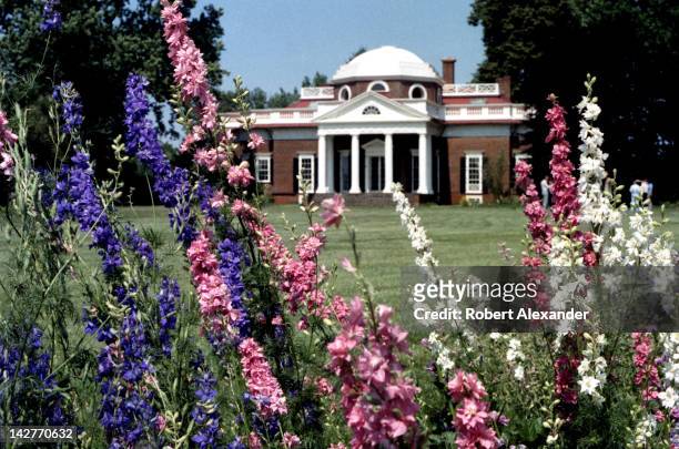 Larkspurs bloom at Thomas Jefferson's estate, Monticello, near Charlottesville, Virginia.