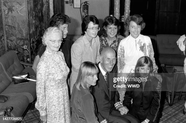 Tennis players Kathleen "Kitty" McKane, Virginia Wade, Billie Jean King,Evonne Goolagong, Martina Navratilova, Nancy Richey, Chris Evert and Designer...