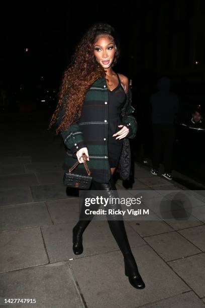 Winnie Harlow seen attending the Burberry Spring / Summer 2023 aftershow party at The Restaurant at The Twenty Two on September 26, 2022 in London,...