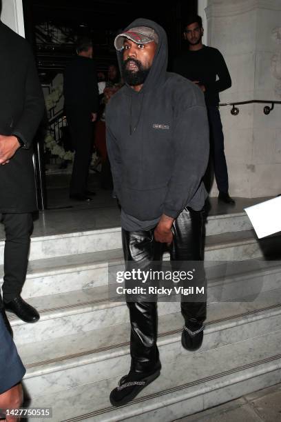 Kanye West seen attending the Burberry Spring / Summer 2023 aftershow party at The Restaurant at The Twenty Two on September 26, 2022 in London,...