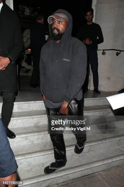 Kanye West seen attending the Burberry Spring / Summer 2023 aftershow party at The Restaurant at The Twenty Two on September 26, 2022 in London,...