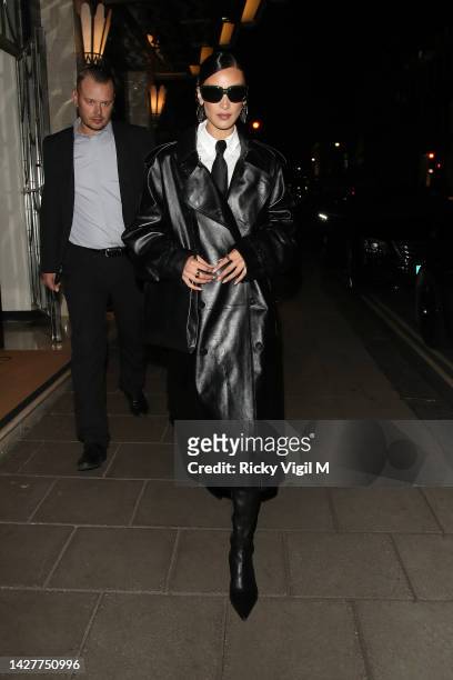 Bella Hadid seen attending the Burberry Spring / Summer 2023 aftershow party at The Restaurant at The Twenty Two on September 26, 2022 in London,...