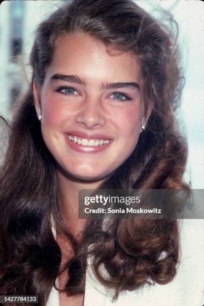 Close-up of American actor and model Brooke Shields as she promotes her movie 'Blue Lagoon' at the St Moritz Hotel, New York, New York, June 1, 1980.