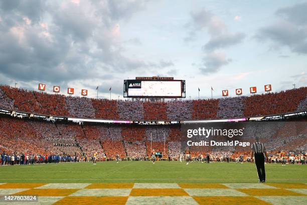 The Tennessee Volunteers fans coordinate to checker Neyland during the game against the Florida Gators at Neyland Stadium on September 24, 2022 in...