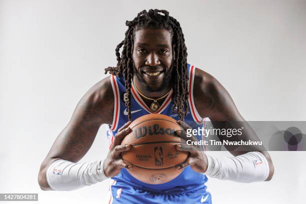 Montrezl Harrell of the Philadelphia 76ers poses at 76ers Training Complex on September 26, 2022 in Camden, New Jersey. NOTE TO USER: User expressly...