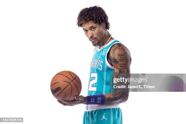 Kelly Oubre Jr. #12 of the Charlotte Hornets poses for a portrait during Charlotte Hornets Media Day at Spectrum Center on September 26, 2022 in...