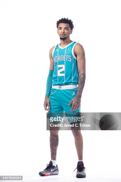 James Bouknight of the Charlotte Hornets poses for a portrait during Charlotte Hornets Media Day at Spectrum Center on September 26, 2022 in...